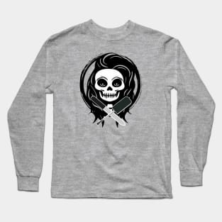 Female Nail Tech Skull and Manicurist Tools Black Logo Long Sleeve T-Shirt